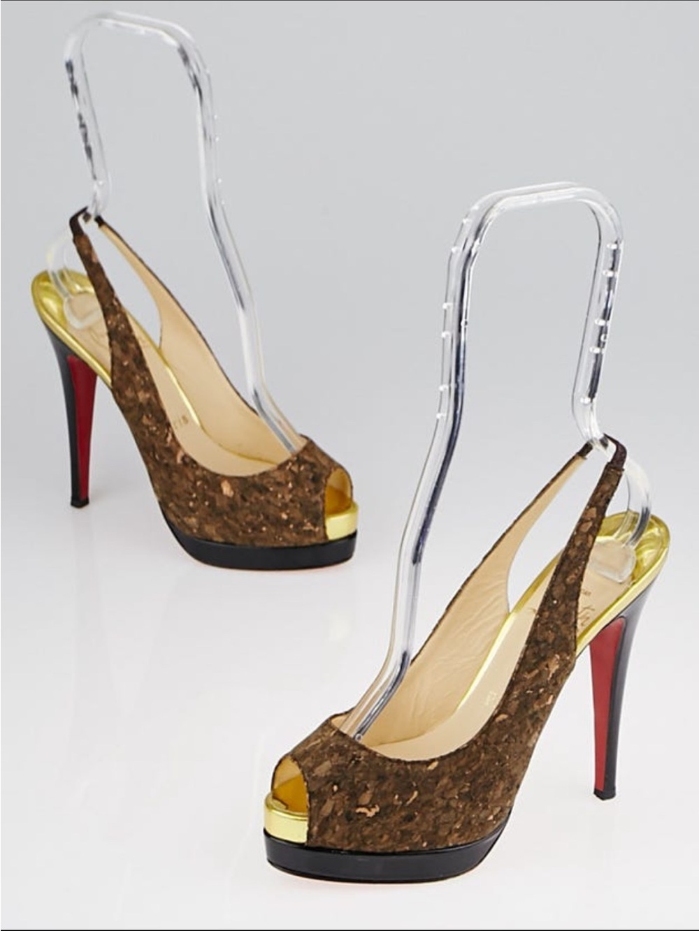 Christian Louboutin Catenita Brown Cork Slingback Platform Peep-Toe Heels 39.5